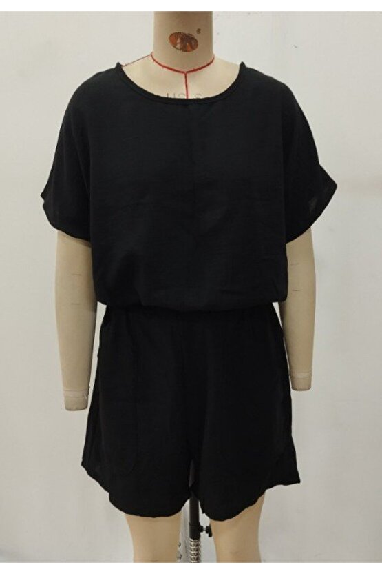Dua Giyim Kadın Kısa Kollu Yuvarlak Yakalı Ithal Keten Bluz Ve Short Ikili Takım