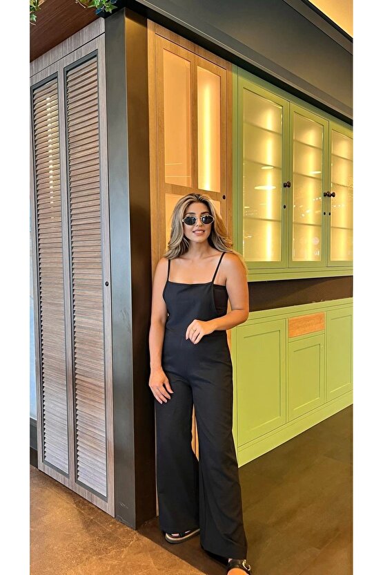 Kadın Askılı Yandan Fermuarlı Geniş Paçalı Valencia Tulum