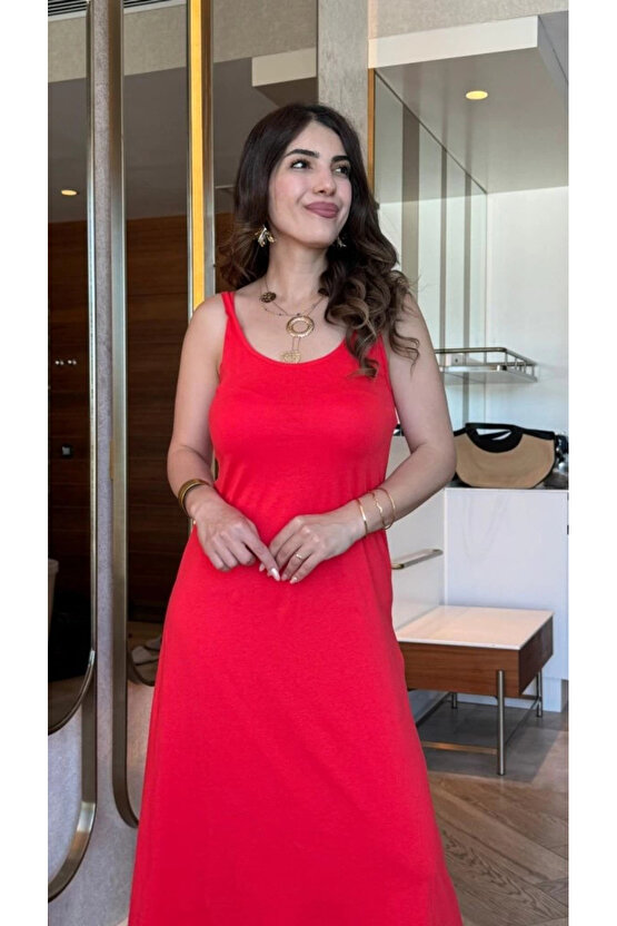 MDB Kadın Askılı Yuvarlak Yakalı Viskon Elbise