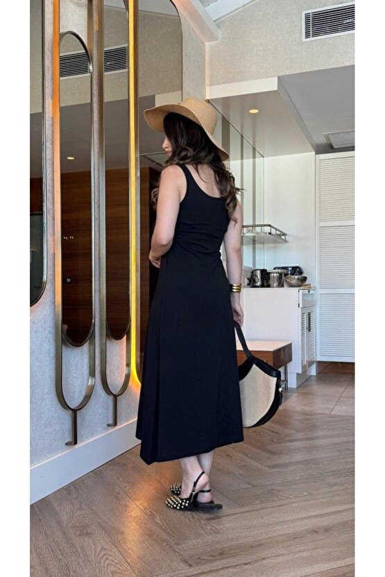 Kadın Askılı Yuvarlak Yakalı Viskon Elbise