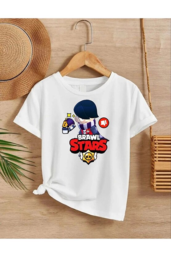 Unisex Bisiklet Yaka Kısa Kol Baskılı Çocuk T-Shirt - Beyaz