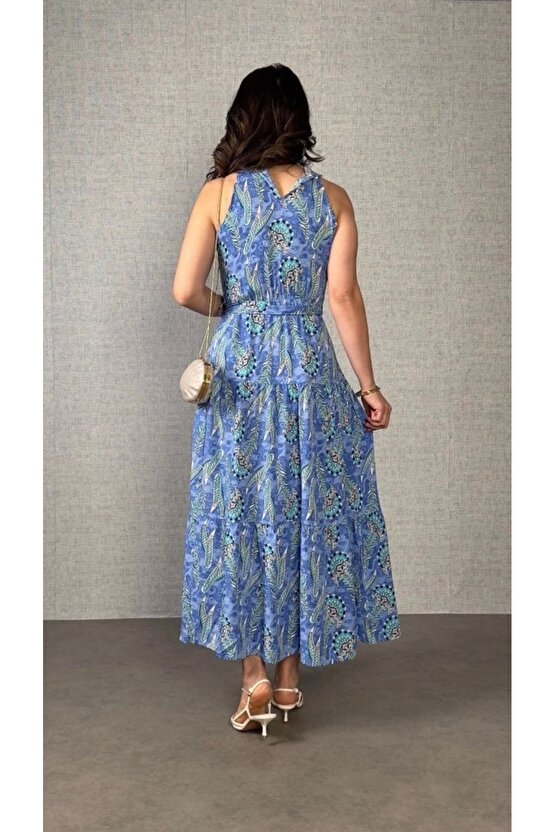 Kadın Omuzlardan Açık Boyundan Geçmeli Desenli Süprem Bluz