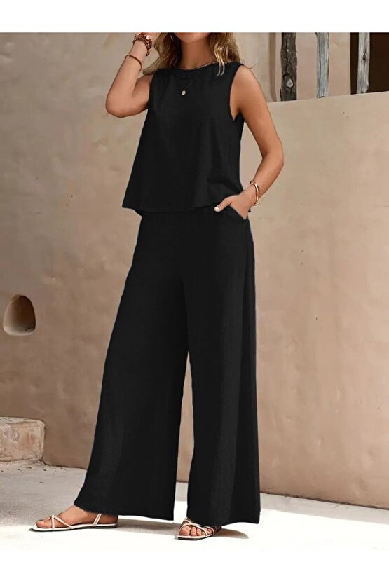 EQURİ Kadın Sıfır Kollu Bisiklet Yaka Aerobin Bluz Ve Pantolon Ikili Takım