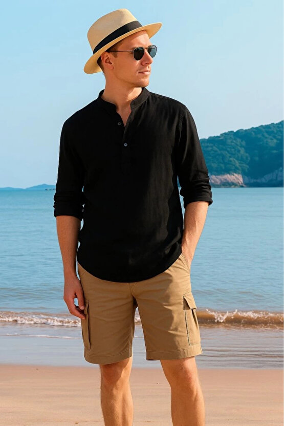 MDB Erkek Uzun Kollu Hakim Yaka Düğmeli Erkek Müslim Gömlek