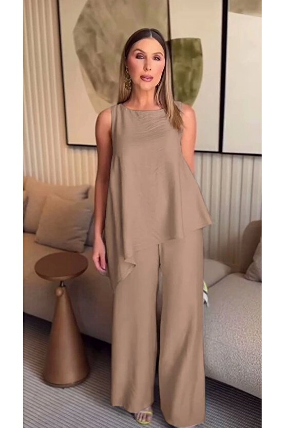 Asimetrik Bluz Pantolon İkili Takım