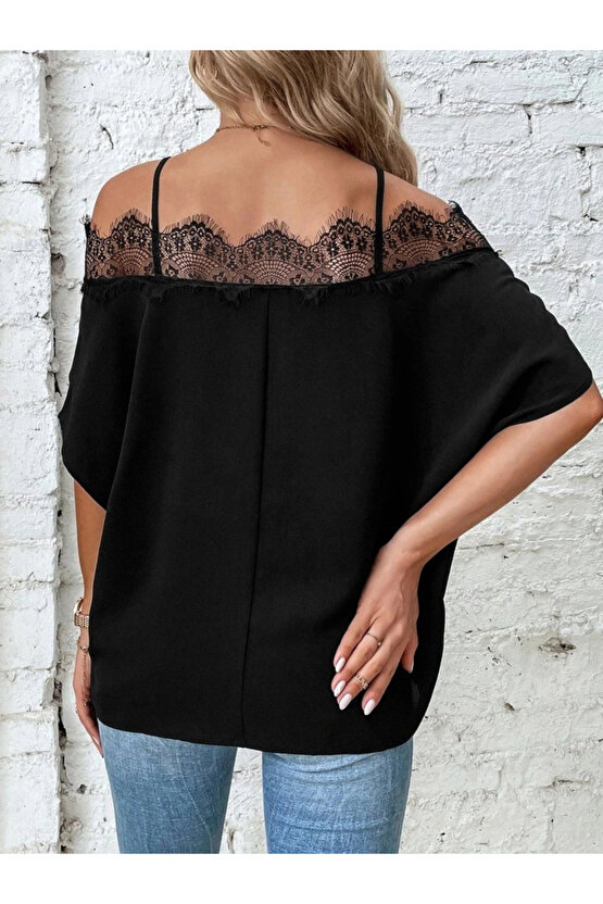 Kadın Askılı Dantel Janjan Krep Bluz