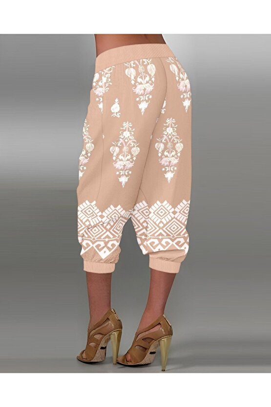 Edolika Kadın Beli Lastikli Etnik Desenli Kapri Süprem Pantolon