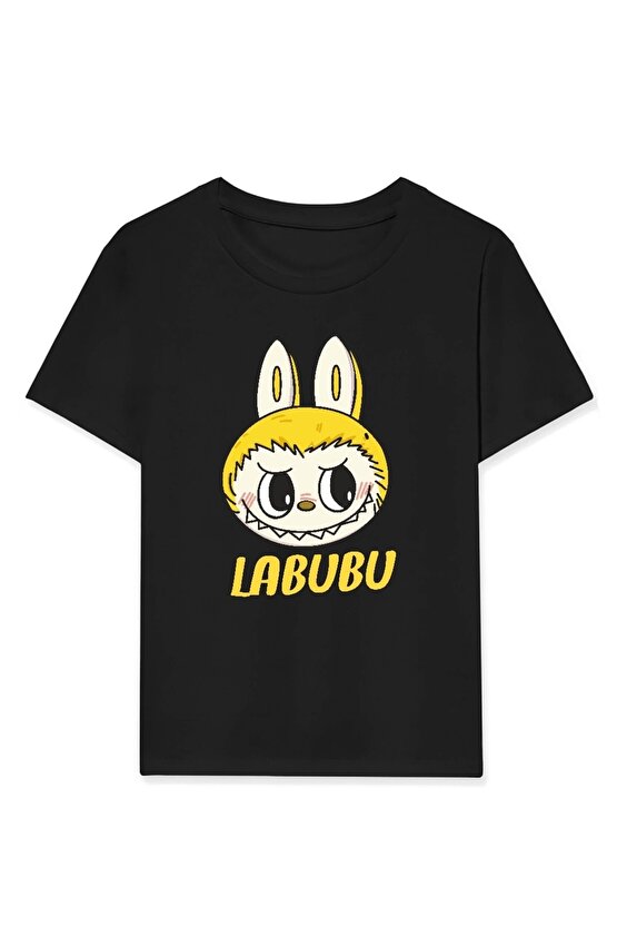 Kız Labubu Çocuk Baskılı T-Shirt - Siyah