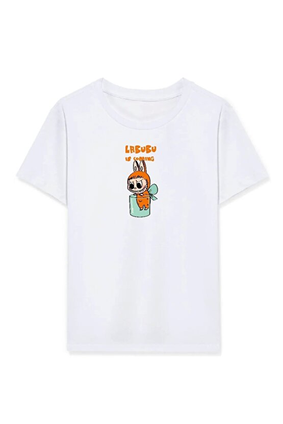 Kız Labubu Çocuk Baskılı T-Shirt - Beyaz