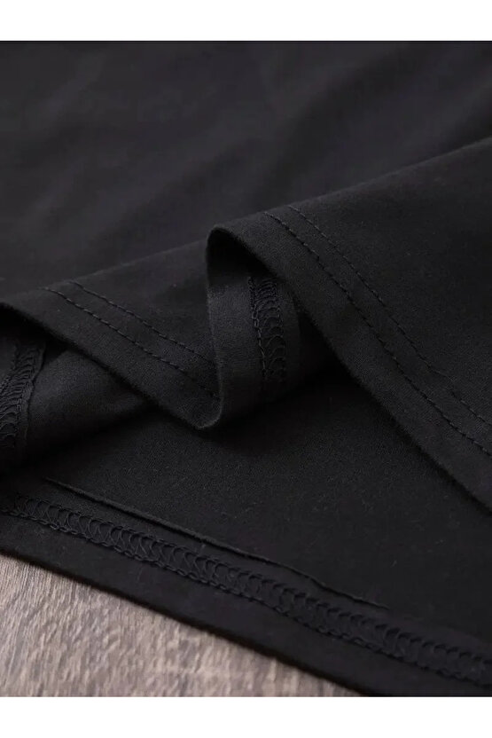 201 Penye Compack Baskılı Oversize Bisiklet Yaka Kısa Kol Yazlık T-shirt - Siyah