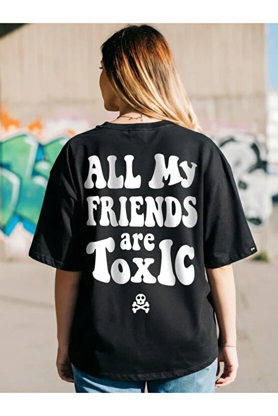 Kadın Baskılı Oversize T-shirt - Siyah