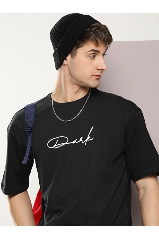 Erkek Baskılı Oversize T-shirt - Siyah
