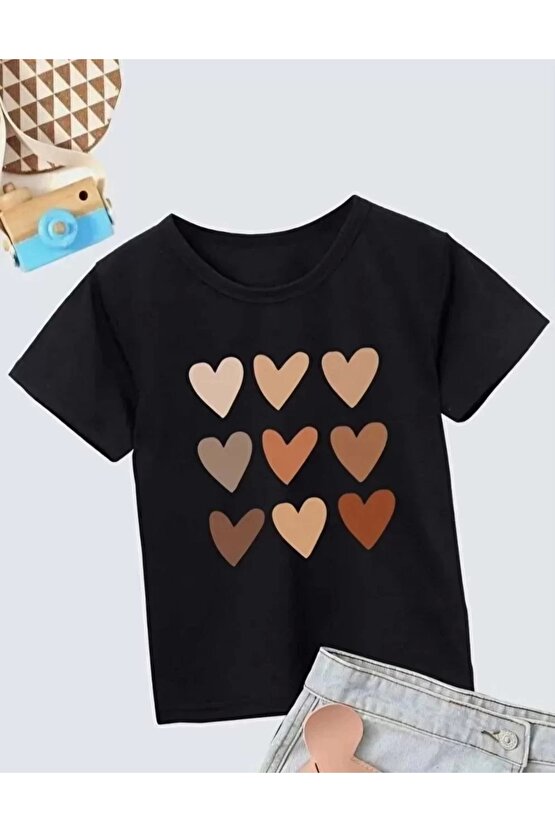 Kız Çocuk Bisiklet Yaka Baskılı T-Shirt - Siyah