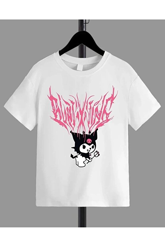 Kız Çocuk Bisiklet Yaka Baskılı T-Shirt - Beyaz