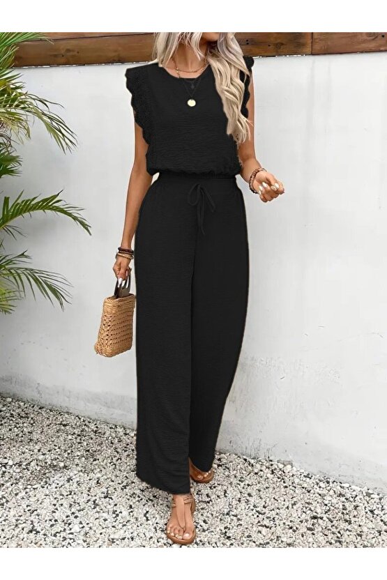 MODAVERA Kadın Kolsuz Bisiklet Yaka Aerobin Bluz Ve Bağcıklı Pantolon