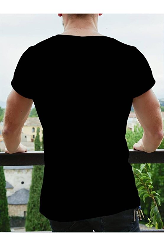 Erkekkısa Kollu Yuvarlak Yaka Desenli Viskon T-shirt