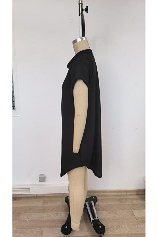 Kadın Kısa Kollu önden Düğmeli Ithal Keten Elbise