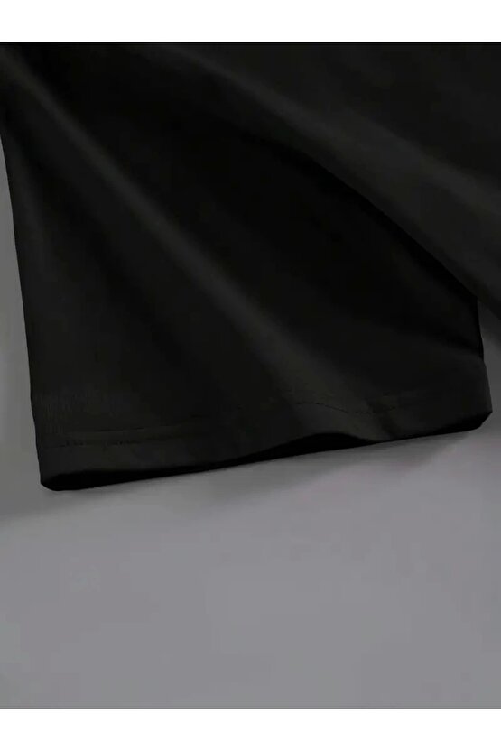 201 Penye Compack Baskılı Oversize Kahve Desenli Kadın Kısa Kol Yazlık T-shirt - Siyah