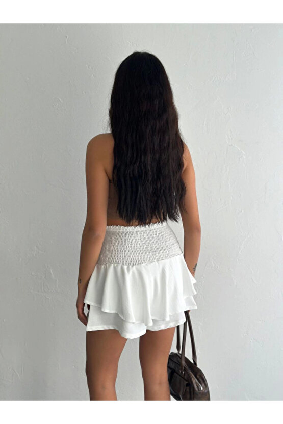 Ayrobin Şortlu Etek Beyaz