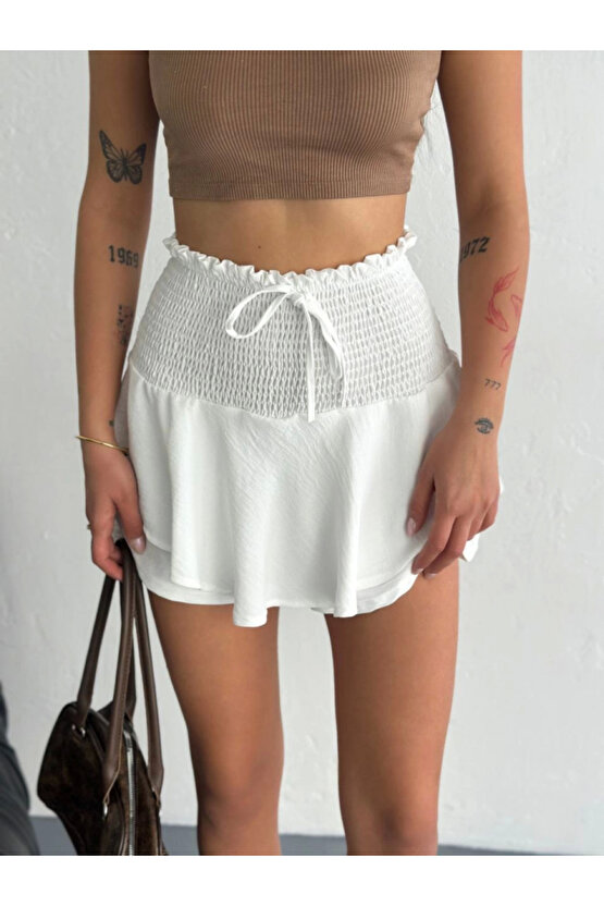 Ayrobin Şortlu Etek Beyaz