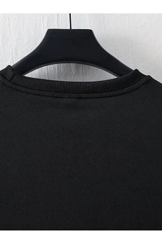 LB Ön Arka Baskılı Oversize Bisiklet Yaka Yazlık T-shirt - Siyah