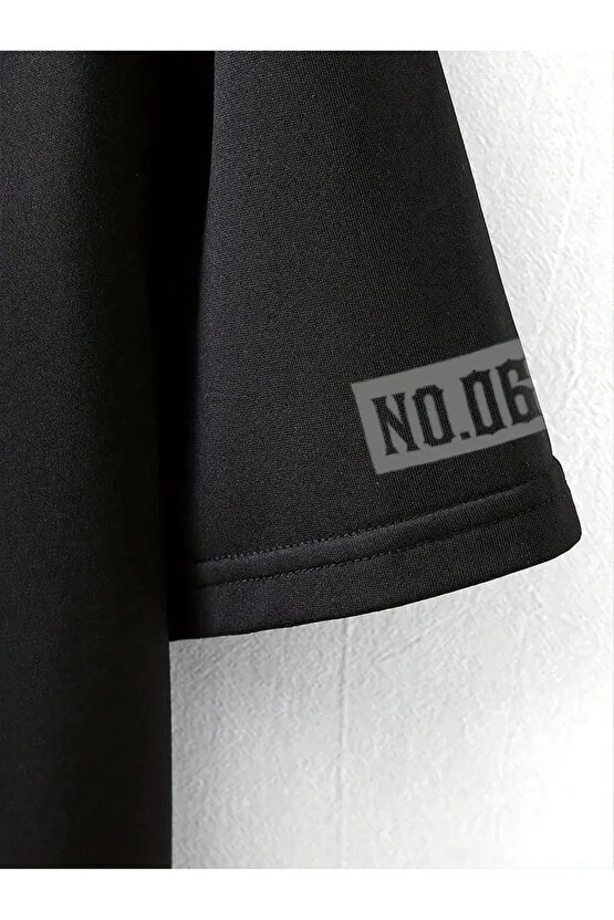 LB Ön Arka Baskılı Oversize Bisiklet Yaka Yazlık T-shirt - Siyah