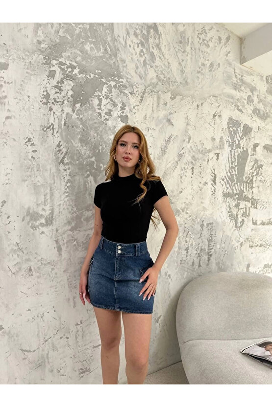 Kadın Kısa kol Badi bluz - Siyah