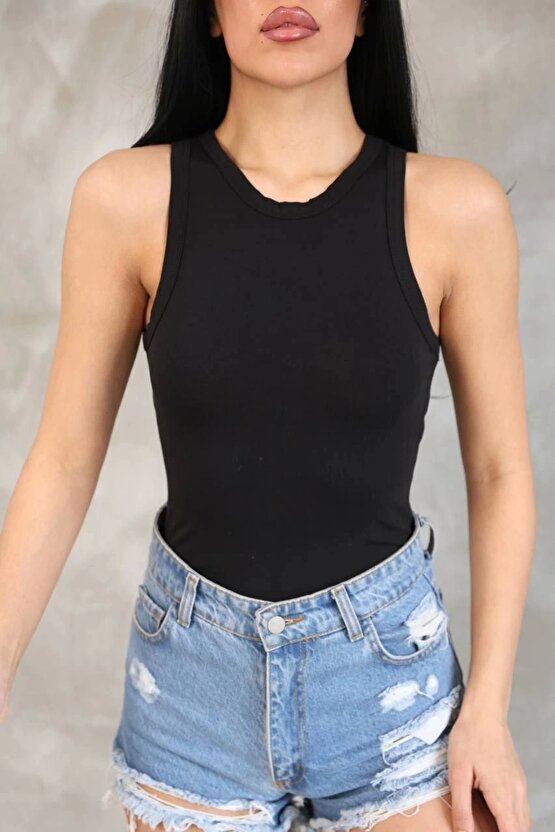 Kadın Kolsuz Badi bluz - Siyah