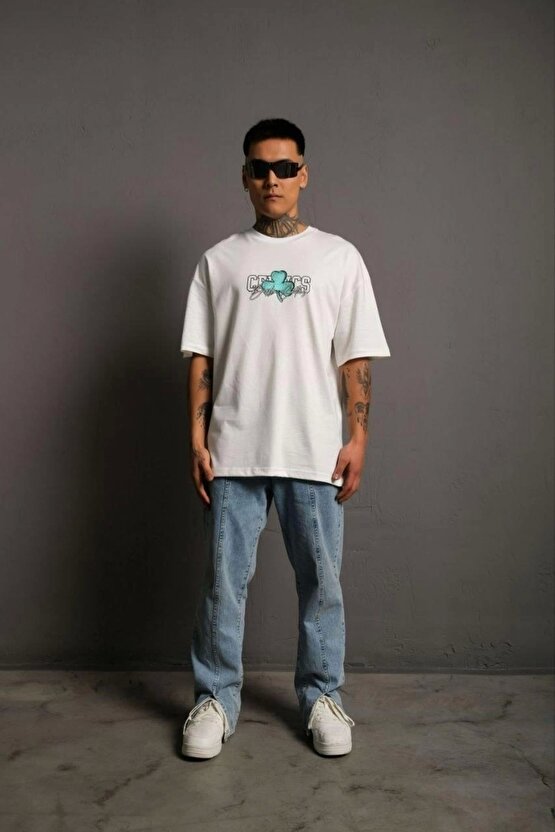 Erkek Sırt Baskılı T-shirt - Beyaz
