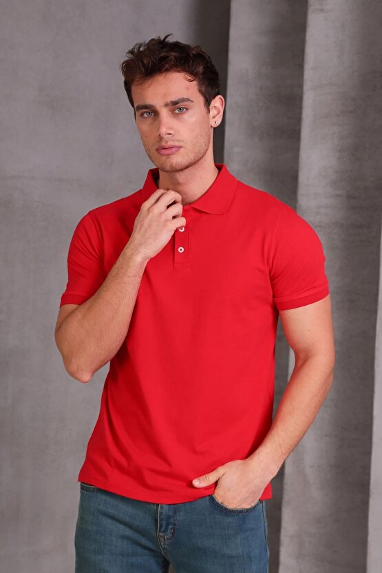 Erkek Slim Fit Pamuklu Yumuşak Doku Nefes Alan Kumaş Yakalı Tişört