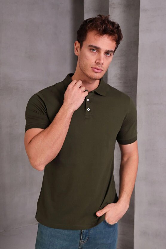 Erkek Slim Fit Pamuklu Yumuşak Doku Nefes Alan Kumaş Yakalı Tişört