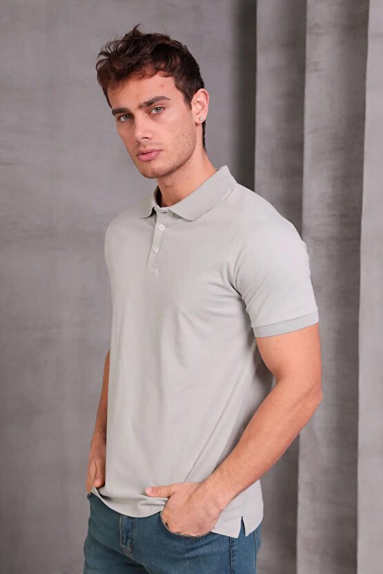 Erkek Slim Fit Pamuklu Yumuşak Doku Nefes Alan Kumaş Yakalı Tişört