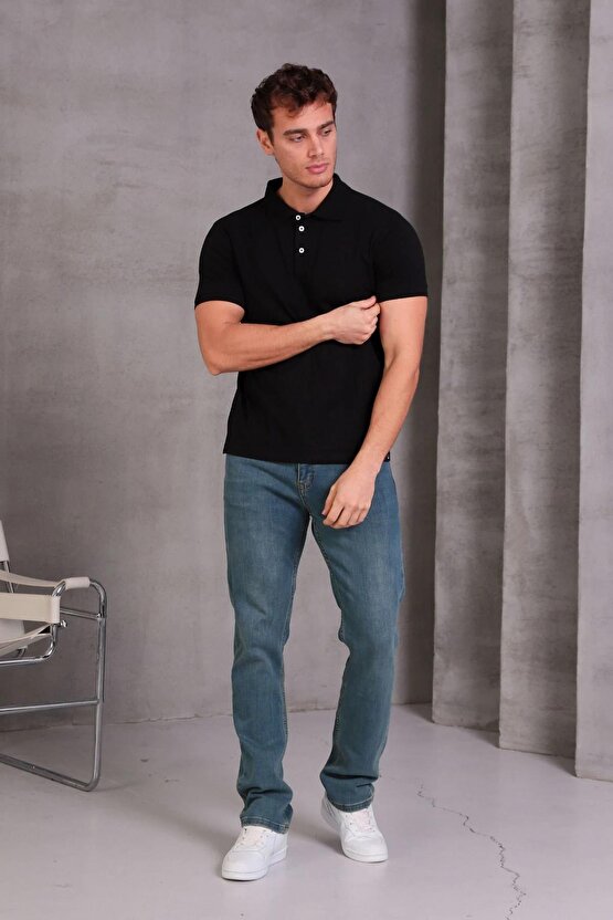 Erkek Slim Fit Pamuklu Yumuşak Doku Nefes Alan Kumaş Yakalı Tişört