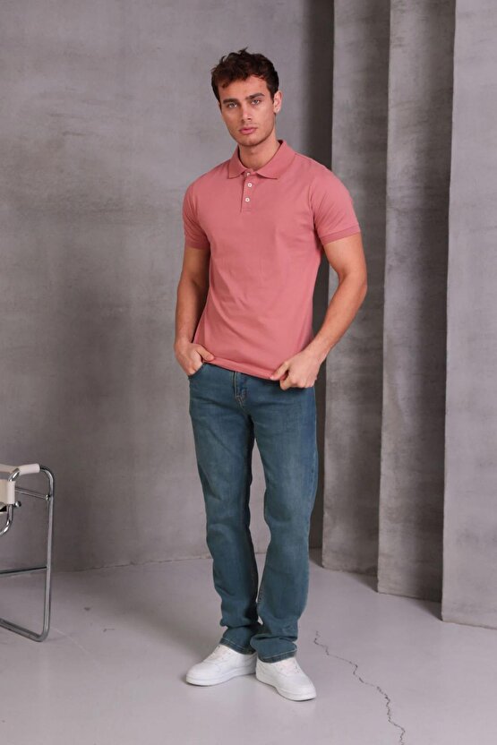 Erkek Slim Fit Pamuklu Yumuşak Doku Nefes Alan Kumaş Yakalı Tişört