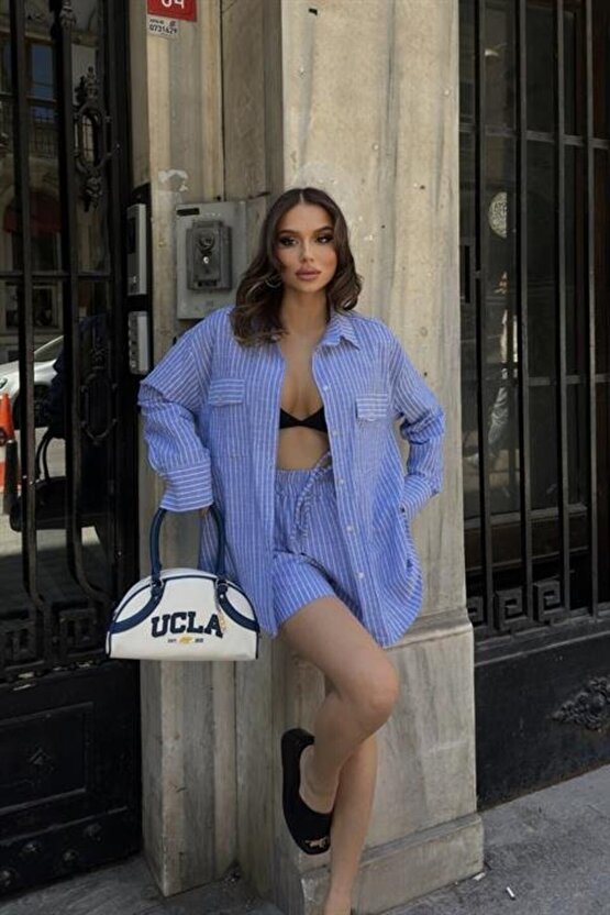 Edolika Stacy Çizgili Şort Takım 9801-0025