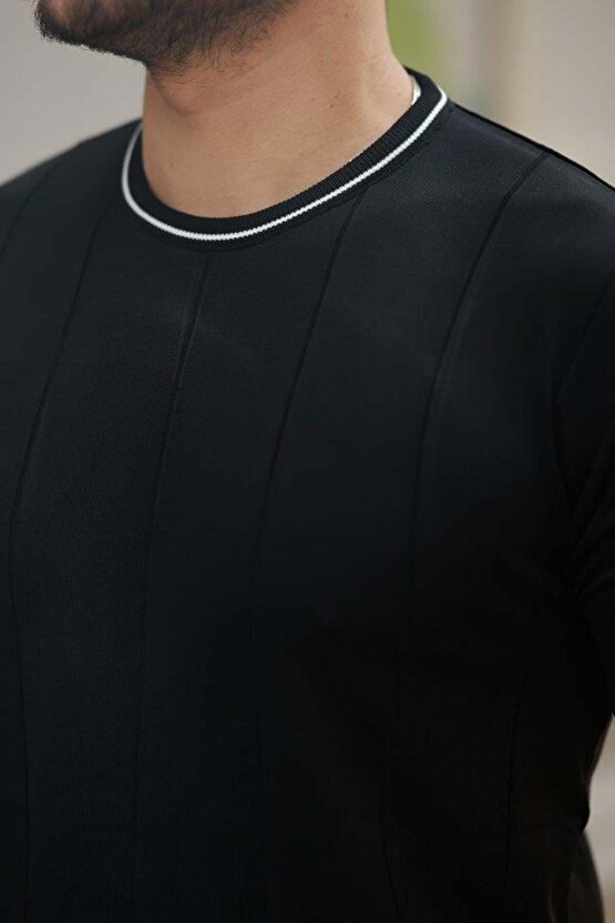 Erkek Bisiklet Yaka çizgi Desenli Ribanalı Kısa Kollu Tshirt