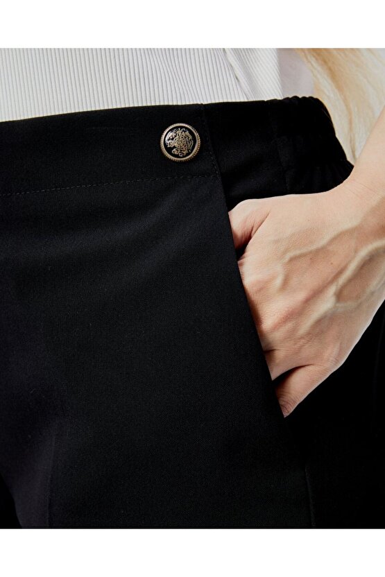 Dekoratif Düğmeli Arka Bel Lastikli Büyük Beden Pantolon