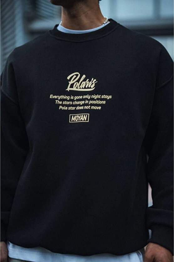 munn collection Kışlık Bisiklet Yaka Ön Ve Arka Baskılı SweatShirt - Siyah