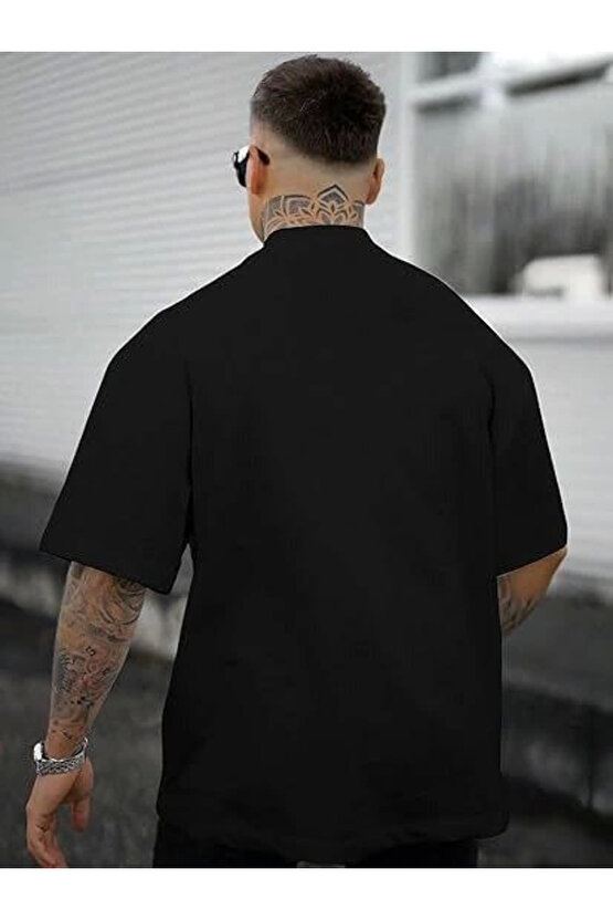 Erkek Bisiklet Yaka Kısa Kol Baskılı T-shirt - Siyah