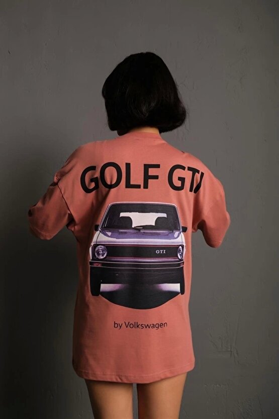 Kadın Sırt Golf Gtı Baskılı Oversize T-shirt - Gül Kurusu