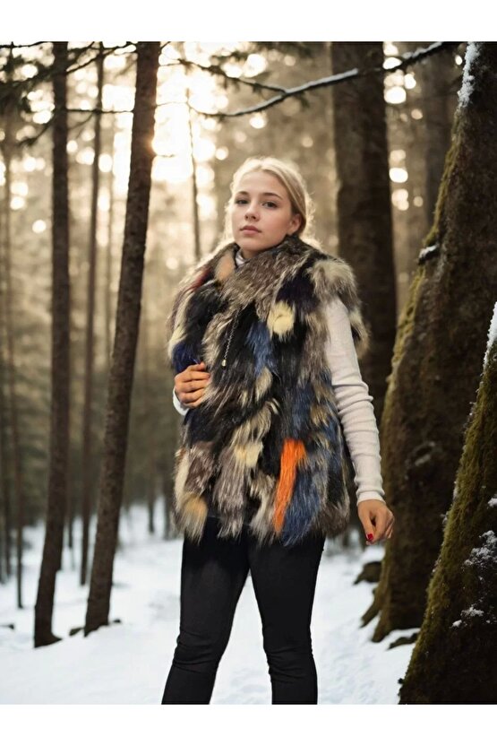 Kadın Kolsuz Hakiki Deri Ceket - Siyah