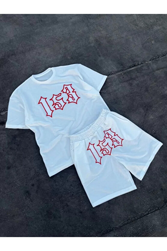 MDB Erkek Nakış İşlemeli Şortlu Takım Beyaz