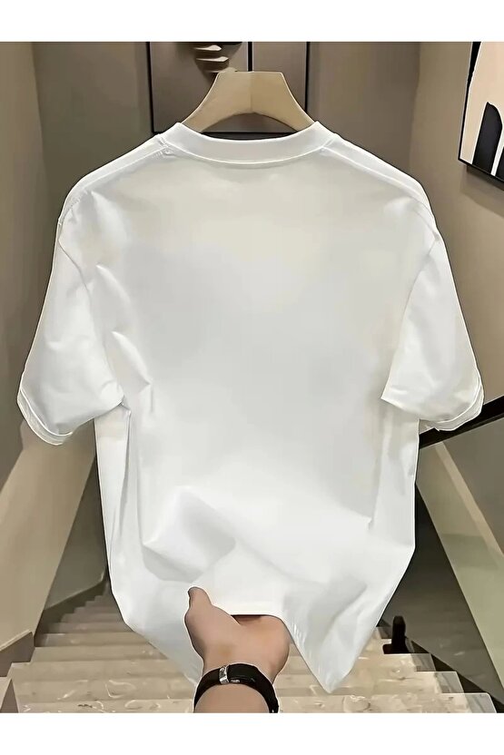 Day One Baskılı Oversize Bisiklet Yaka T-shirt - Beyaz