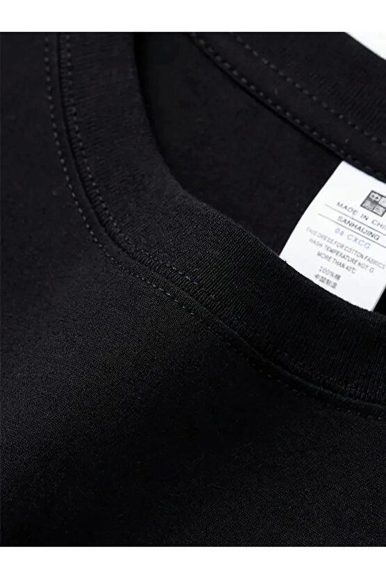 AICG Ön Arka Baskılı Bisiklet Yaka Kadın Oversize Bisiklet Yaka T-shirt - Siyah