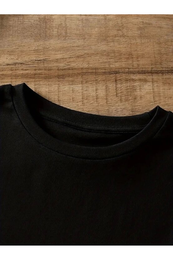 201 Penye Compack Ayı Baskılı Oversize Bisiklet Yaka Kısa Kol T-shirt - Siyah