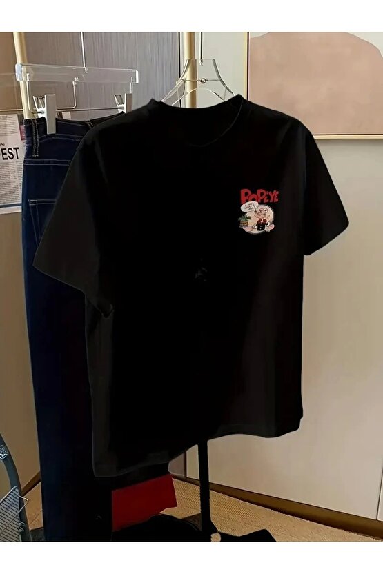 Erkek Oversize Tişörtü Popeye the Sailor Retro Vintage Ispanak | Hediye olarak idealdir, farklı boy