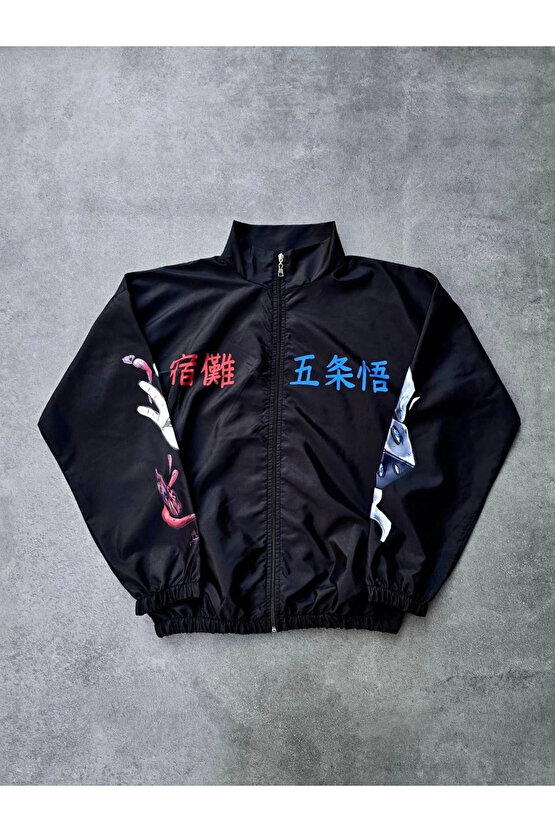 Fermuarlı Dijital Baskılı Rüzgarlık - Siyah