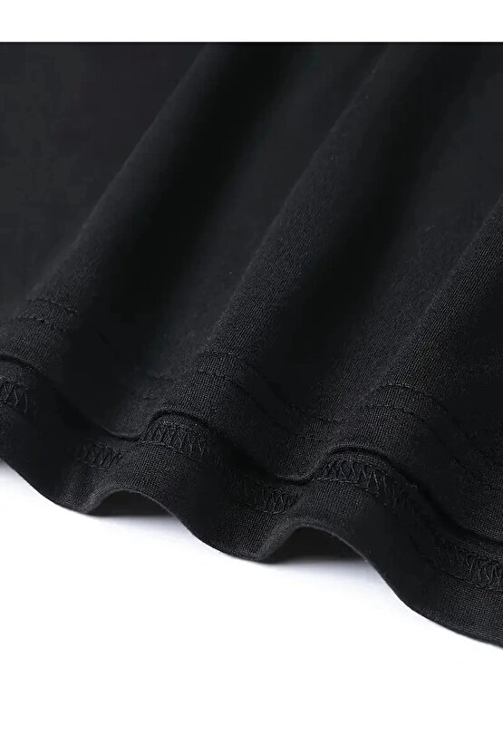 201 Penye Compack Baskılı Oversize Bisiklet Yaka Kısa Kol T-shirt - Siyah