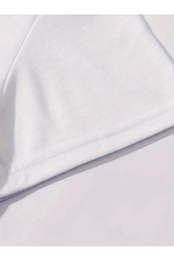 201 Penye Compack Baskılı Oversize Kahve Desenli Kadın Kısa Kol T-shirt - Beyaz
