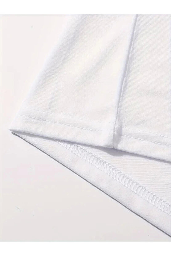 Velmora Premium 201 Penye Compack Baskılı Oversize Kahve Desenli Kısa Kol T-shirt - Beyaz -